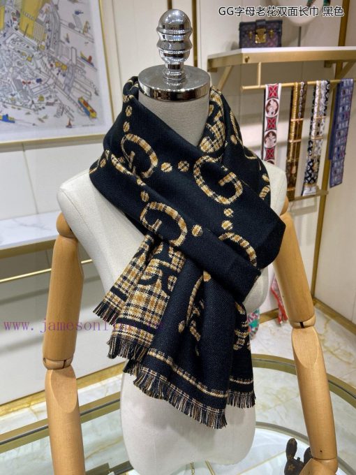 The classic GG pattern on the high-quality GG letter old flower double-sided long scarf is onlqaofae - Image 5