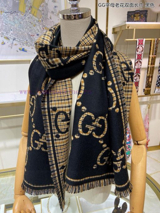 The classic GG pattern on the high-quality GG letter old flower double-sided long scarf is onlqaofae - Image 6