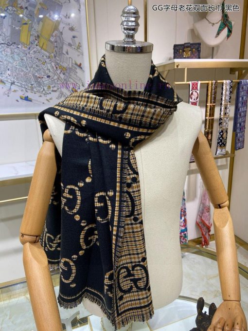The classic GG pattern on the high-quality GG letter old flower double-sided long scarf is onlqaofae - Image 7