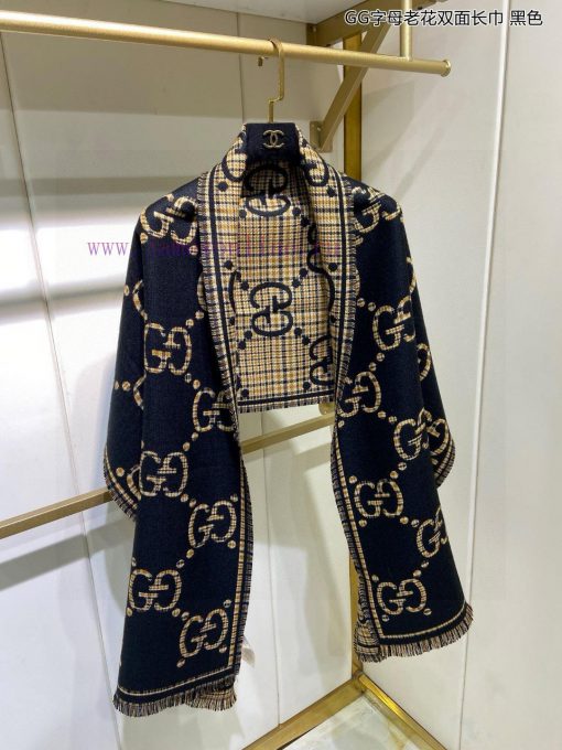 The classic GG pattern on the high-quality GG letter old flower double-sided long scarf is onlqaofae - Image 8