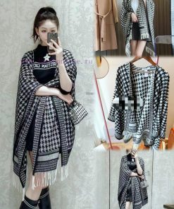 The Thousand Bird Grid Jacquard Logo Printed Cloak Material is 100% Kashmir Imported Cashmer4utme90p