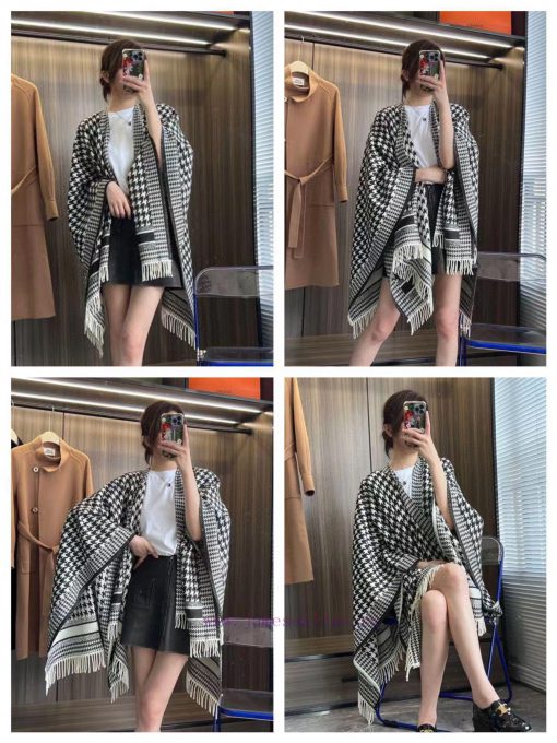 The Thousand Bird Grid Jacquard Logo Printed Cloak Material is 100% Kashmir Imported Cashmer4utme90p - Image 3