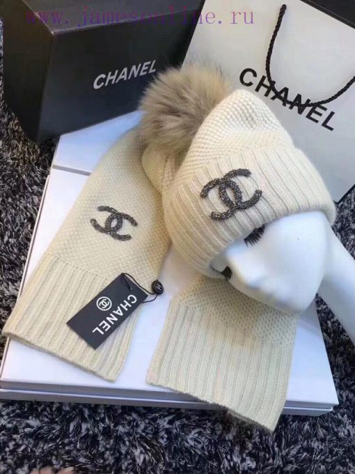 Chanel set CHANEL original single hat scarf set [Love] [Love] 70% rabbit fur+30% wool materi4dxejo1p - Image 5