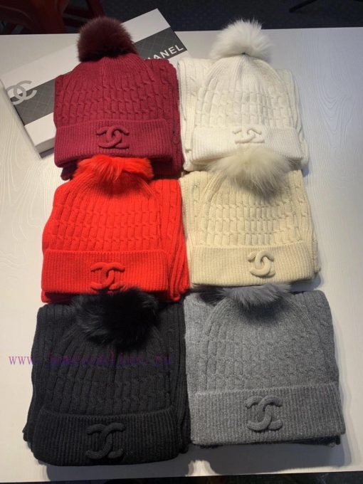 Chanel wool set hat - with fox fur ball classic set hat scarf warm and super comfortable~Wingzwwnmio - Image 2