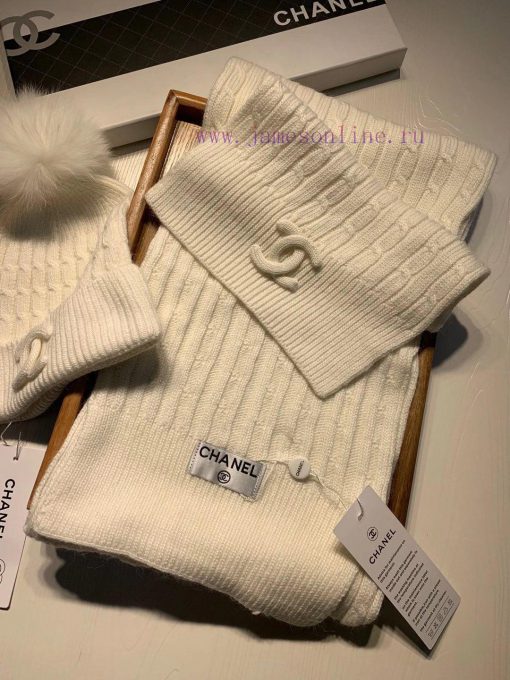 Chanel wool set hat - with fox fur ball classic set hat scarf warm and super comfortable~Wingzwwnmio - Image 4