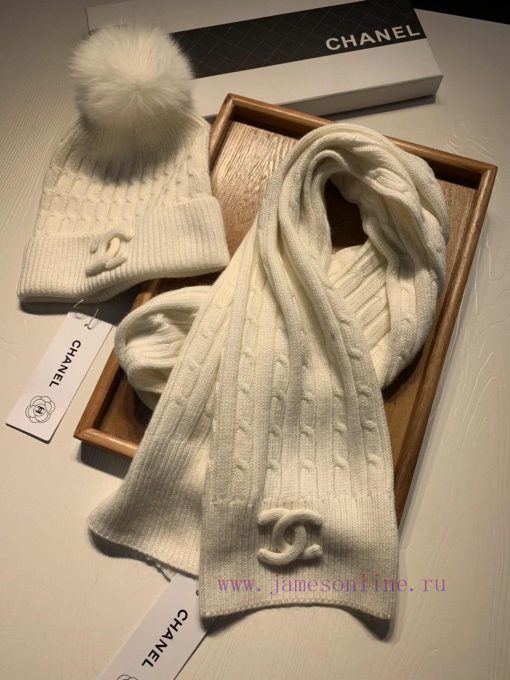 Chanel wool set hat - with fox fur ball classic set hat scarf warm and super comfortable~Wingzwwnmio - Image 5