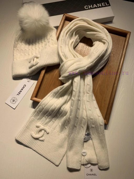 Chanel wool set hat - with fox fur ball classic set hat scarf warm and super comfortable~Wingzwwnmio - Image 8