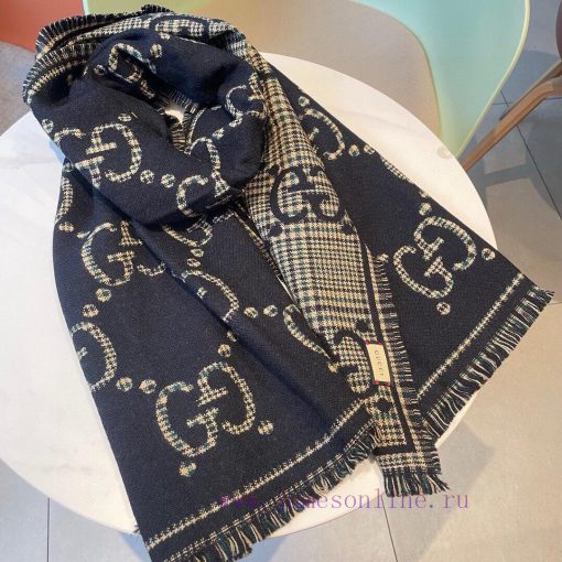Gucci style lettersFabric woolSize 47 * 180Wool and silk scarf, decorated with oversized des4p5w7jb0 - Image 7