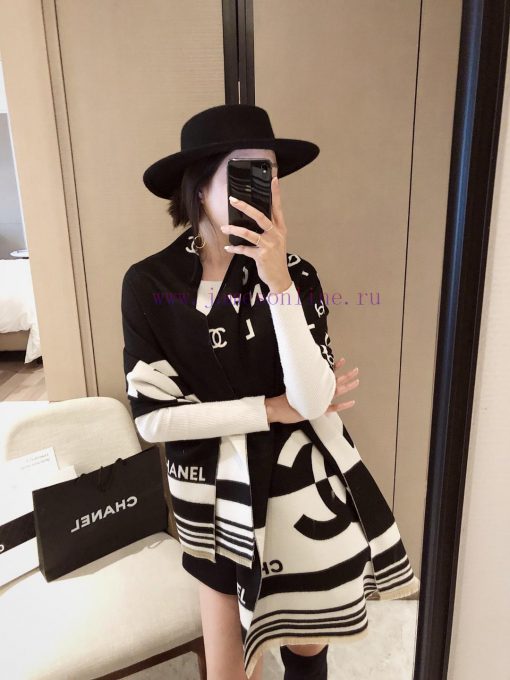 European version exclusive new Coco Chanel imitation cashmere letter jacquard scarf 🧣 Fashio6smo5g34