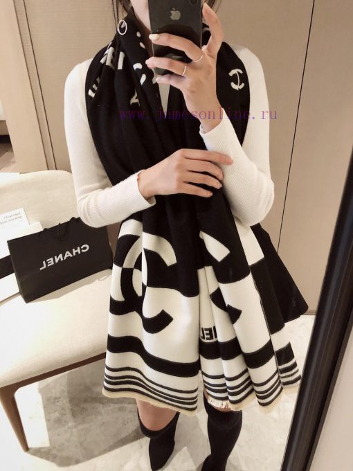 European version exclusive new Coco Chanel imitation cashmere letter jacquard scarf 🧣 Fashio6smo5g34 - Image 4