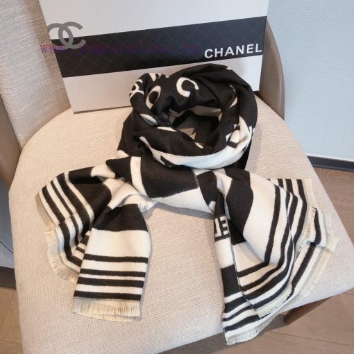 European version exclusive new Coco Chanel imitation cashmere letter jacquard scarf 🧣 Fashio6smo5g34 - Image 6