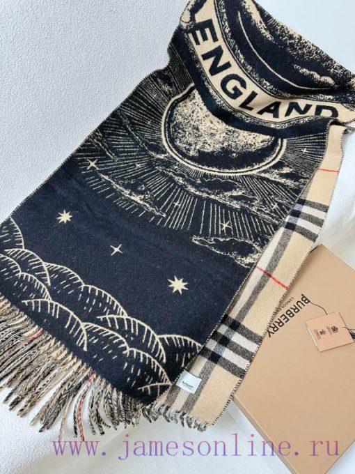 BURBERRY | Celestial Unicorn ScarfGrid patterned celestial body printed pure cashmere jacquad32hkpx9 - Image 4