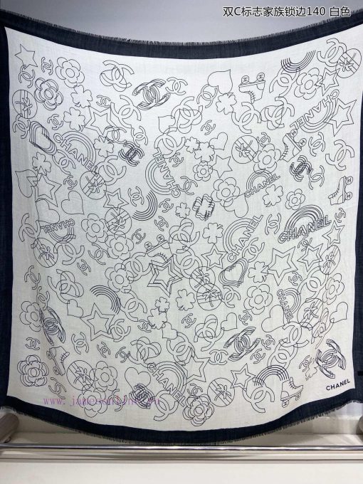 The new Chanel Double C logo family lock edge 140 whisker edge cashmere square scarf is highvg991j97 - Image 3