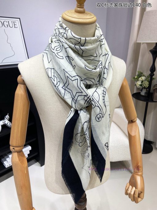 The new Chanel Double C logo family lock edge 140 whisker edge cashmere square scarf is highvg991j97 - Image 5