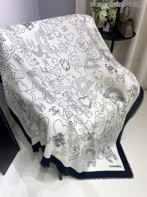 The new Chanel Double C logo family lock edge 140 whisker edge cashmere square scarf is highvg991j97 - Image 7