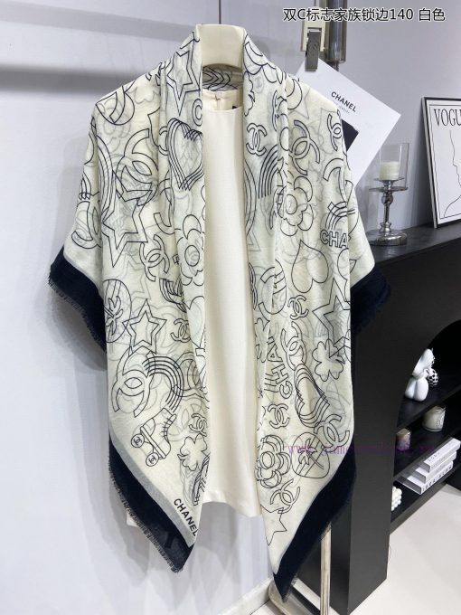 The new Chanel Double C logo family lock edge 140 whisker edge cashmere square scarf is highvg991j97 - Image 12
