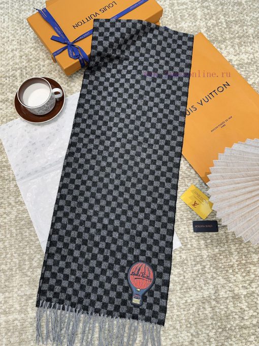 The Damier Graphite 12 Letters Petit Damier scarf is made of wool knit fabric and features aqyuiwllr - Image 10