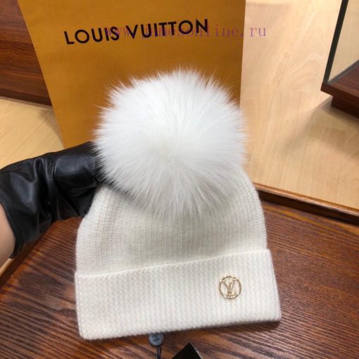 LV set Louis Vuitton knitted hat scarf set with 15cm real fur fox fur ball 30% rabbit fur 70wpb5c6rc - Image 5
