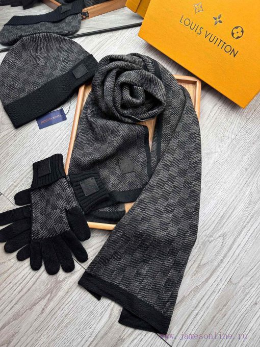 L's wool set hat scarf glove three piece set classic set hat warm and super comfortable~Wint2tzpq892 - Image 8