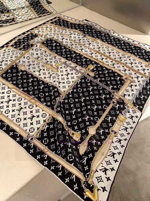 Lv... Chain Flower Lv2024 on sale, 90 * 9016 mm top-level silk square scarf... 2 colors in sr25fyyto - Image 8
