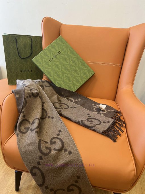 𝐆𝐮𝐜𝐜𝐢 New Big G Double sided Cashmere Scarf Coffee ColorSize45 * 200cm 100% cashmereG Home'sqgqoondh - Image 7