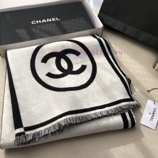𝐂𝐡𝐚𝐧𝐞𝐥𝟐𝟑𝐛 "Black and White Symmetrical Big Shawl"Sizex70cm 98% Cashmere 2% Wool PairThe blacyzfgkji8