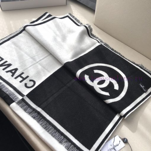 𝐂𝐡𝐚𝐧𝐞𝐥𝟐𝟑𝐛 "Black and White Symmetrical Big Shawl"Sizex70cm 98% Cashmere 2% Wool PairThe blacyzfgkji8 - Image 13