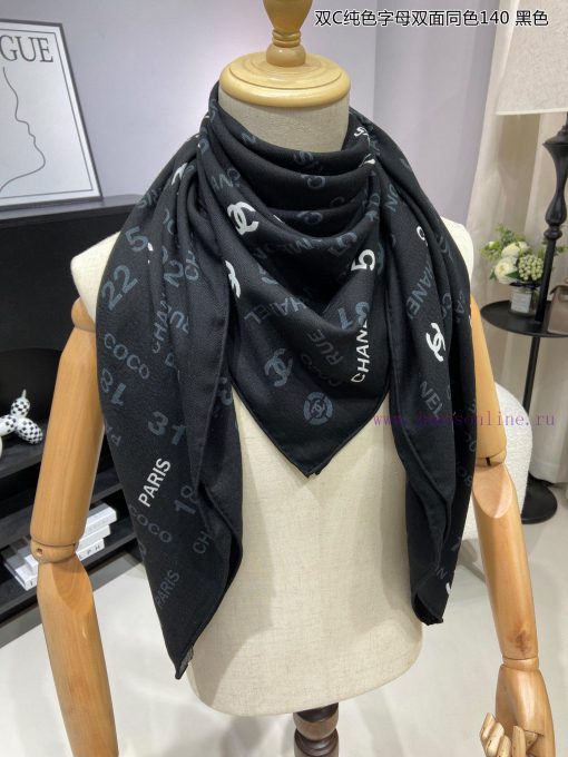 High end customized Chanel double-sided same color cashmere square scarf with double C solids5oh7flw - Image 7