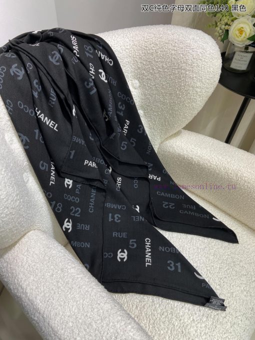 High end customized Chanel double-sided same color cashmere square scarf with double C solids5oh7flw - Image 12