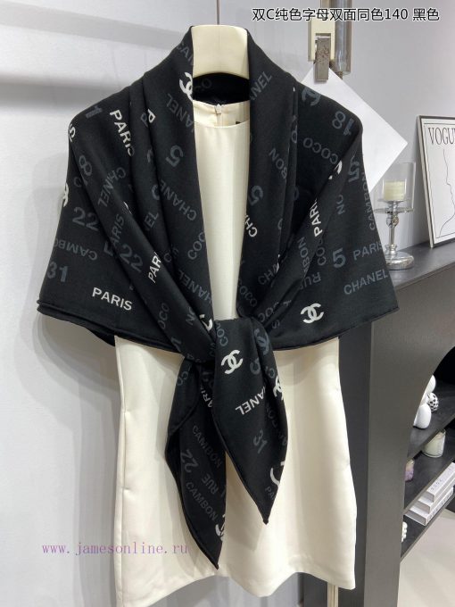 High end customized Chanel double-sided same color cashmere square scarf with double C solids5oh7flw - Image 20