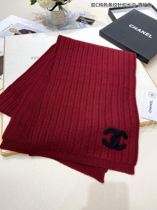 Chanel's new double-C solid color striped knitted long scarf, cashmere knitted long scarf, iugzo5uvc - Image 4