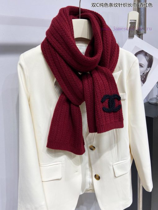 Chanel's new double-C solid color striped knitted long scarf, cashmere knitted long scarf, iugzo5uvc - Image 5