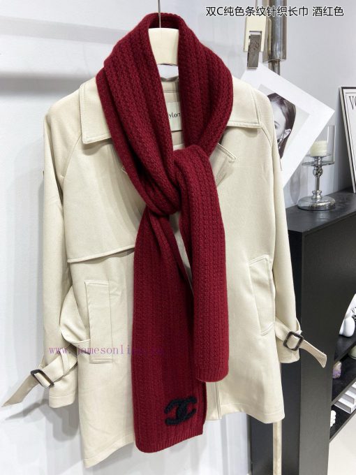 Chanel's new double-C solid color striped knitted long scarf, cashmere knitted long scarf, iugzo5uvc - Image 7
