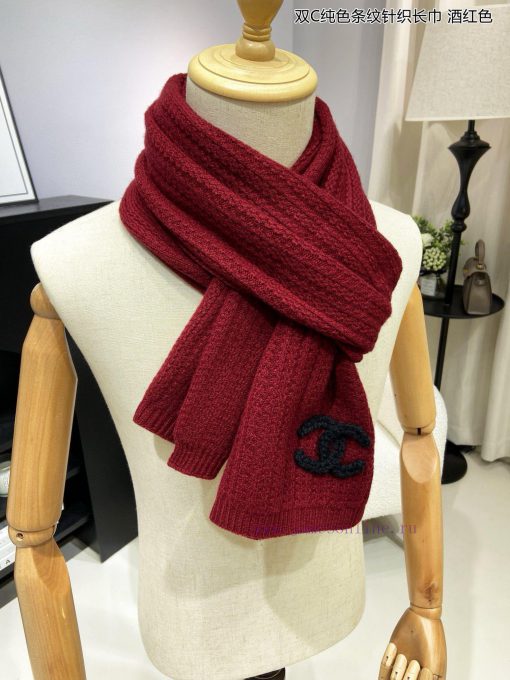 Chanel's new double-C solid color striped knitted long scarf, cashmere knitted long scarf, iugzo5uvc - Image 11