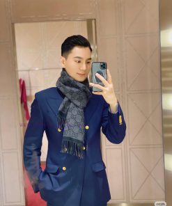 High quality 𝐆𝐔𝐂𝐂𝐈 Jacquard fringe knitted scarfSuper beautiful denim blue+coffee contrastin92iwzeit