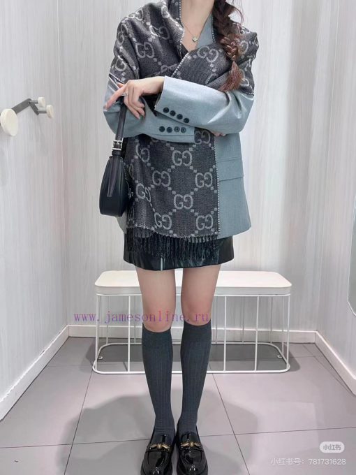 High quality 𝐆𝐔𝐂𝐂𝐈 Jacquard fringe knitted scarfSuper beautiful denim blue+coffee contrastin92iwzeit - Image 5