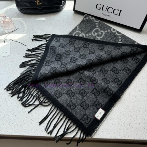 High quality 𝐆𝐔𝐂𝐂𝐈 Jacquard fringe knitted scarfSuper beautiful denim blue+coffee contrastin92iwzeit - Image 7