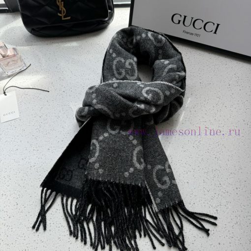 High quality 𝐆𝐔𝐂𝐂𝐈 Jacquard fringe knitted scarfSuper beautiful denim blue+coffee contrastin92iwzeit - Image 9