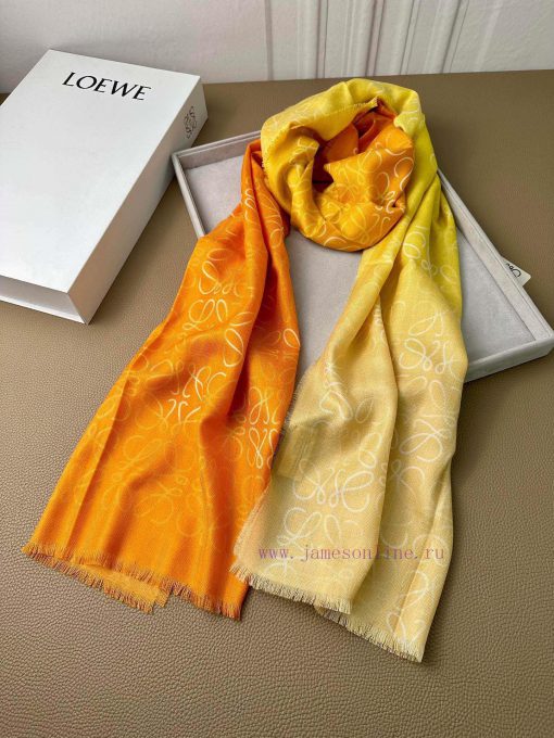 Loewe herringbone silk and cashmere gradient autumn thin scarf with perfect raw material ratej065116 - Image 5