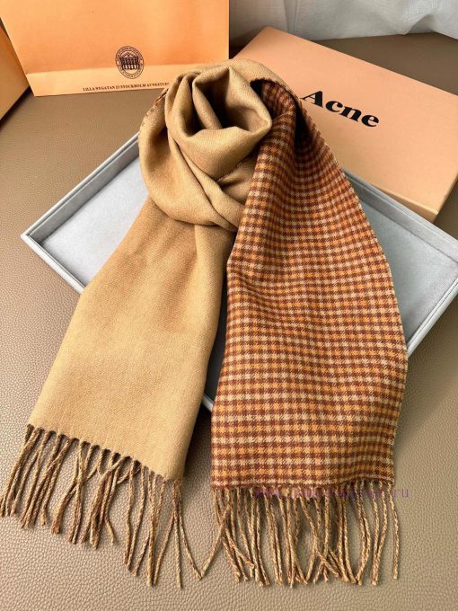 The Acne camel colored patchwork small grid AB face fairy scarf is incredibly gentle, with v8od8wtk6 - Image 8