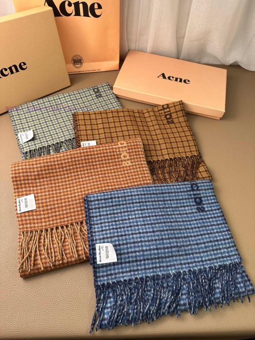 The Acne camel colored patchwork small grid AB face fairy scarf is incredibly gentle, with v8od8wtk6 - Image 10