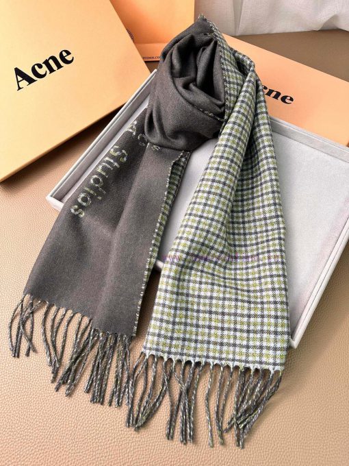 Acne matcha blended with dark green small grid AB face fairy scarf, with a gentle feeling thmonsqwsv - Image 9