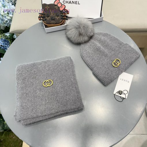 GucciGUCCI classic set hat with fox fur ball hat scarf, cashmere rabbit fur quality, warm an25i2m566 - Image 3