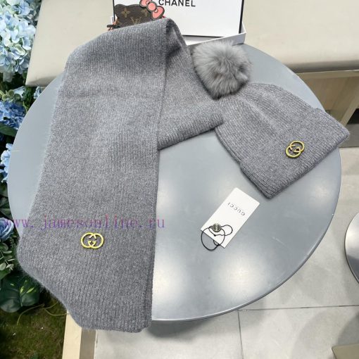 GucciGUCCI classic set hat with fox fur ball hat scarf, cashmere rabbit fur quality, warm an25i2m566 - Image 4