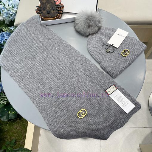 GucciGUCCI classic set hat with fox fur ball hat scarf, cashmere rabbit fur quality, warm an25i2m566 - Image 9