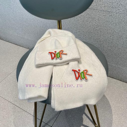 DIOR 2023 Autumn/Winter Knitted Wool Hat and Scarf Set, Fashionable and Trendy with First Clv65m6380