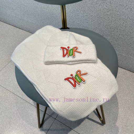 DIOR 2023 Autumn/Winter Knitted Wool Hat and Scarf Set, Fashionable and Trendy with First Clv65m6380 - Image 3