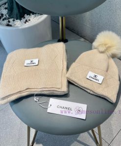 Chanel Ladies' Original Single Hat and Scarf Set [Love] [Love] 70% Rabbit Fleece+30% Wool Mawn0vzpsj