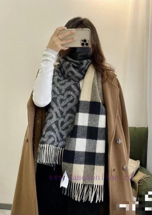 The dark gray double-sided scarf features the latest Tb print on one side and a classic checnh94q7kf - Image 2