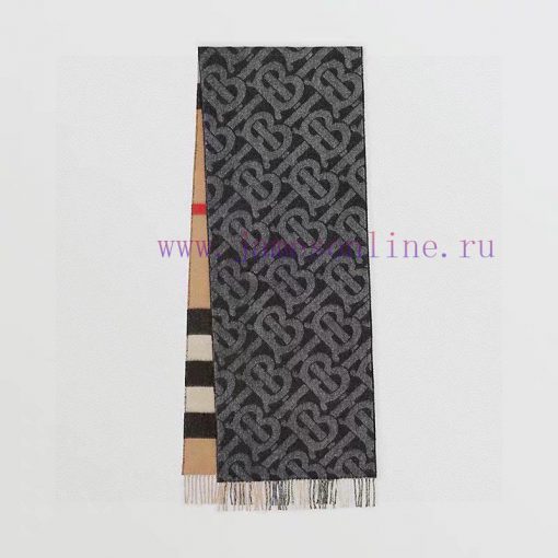 The dark gray double-sided scarf features the latest Tb print on one side and a classic checnh94q7kf - Image 3